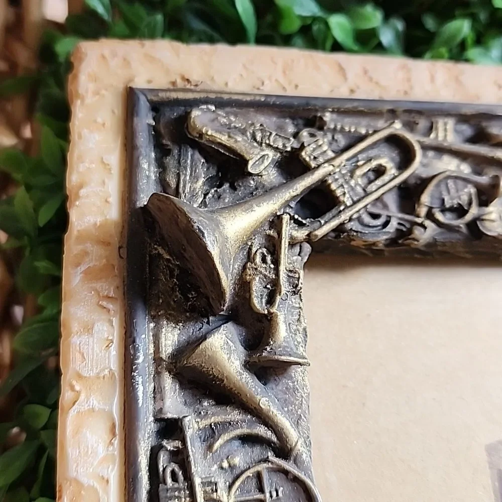 Musical Instrument Picture Frame Embossed Brushed Bronze Resin Stucco
